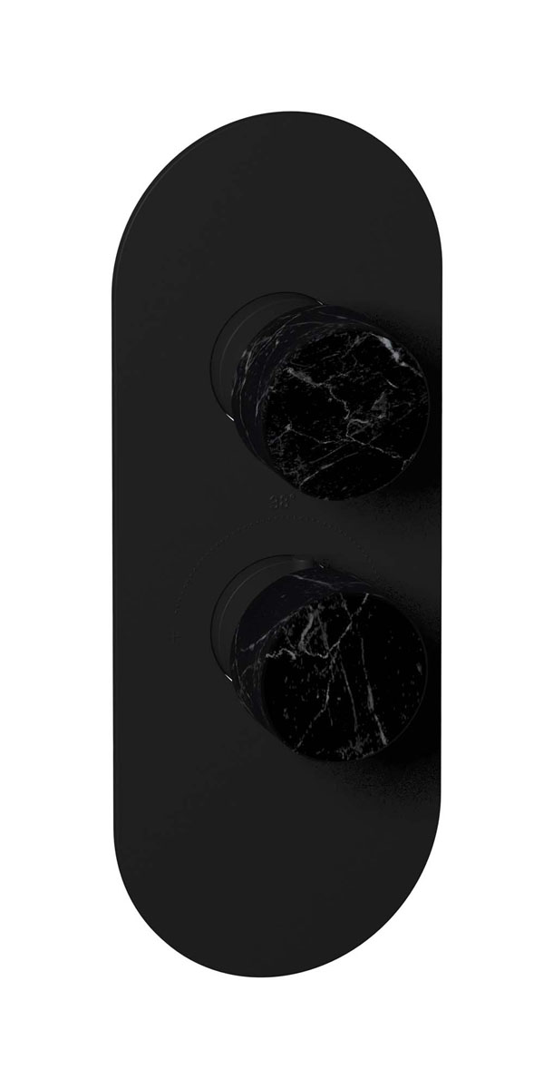 Комплект наружных частей термостата на 1 потребителей - вертикальная овальная панель с ручками Marmo WE ARE IB eua112npnmr_2 Matt Black Aqua