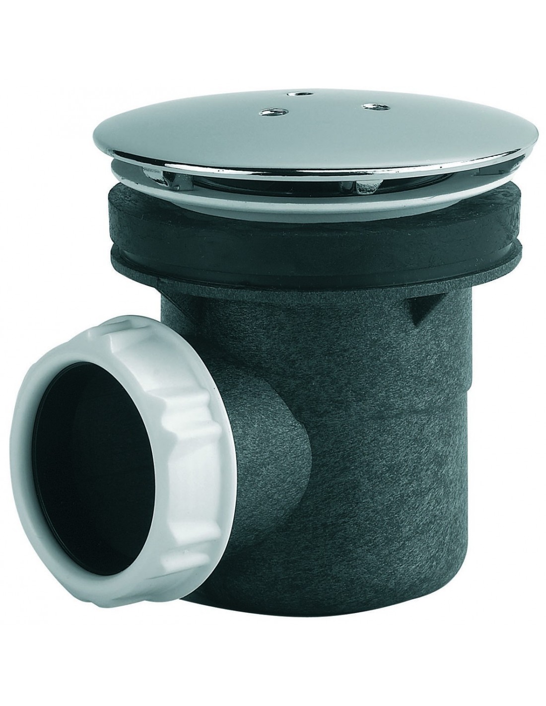 566000 000 00  Сифон для душевого поддона Д. 60 мм, круглая металлическая крышка, горизонтальный слив для приклеивания или соединения, NF, хромированный Valentin Хром 