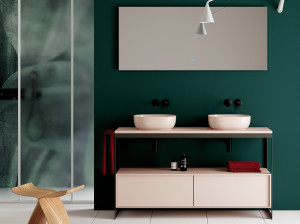 Металлический двойной умывальник с держателем для полотенец