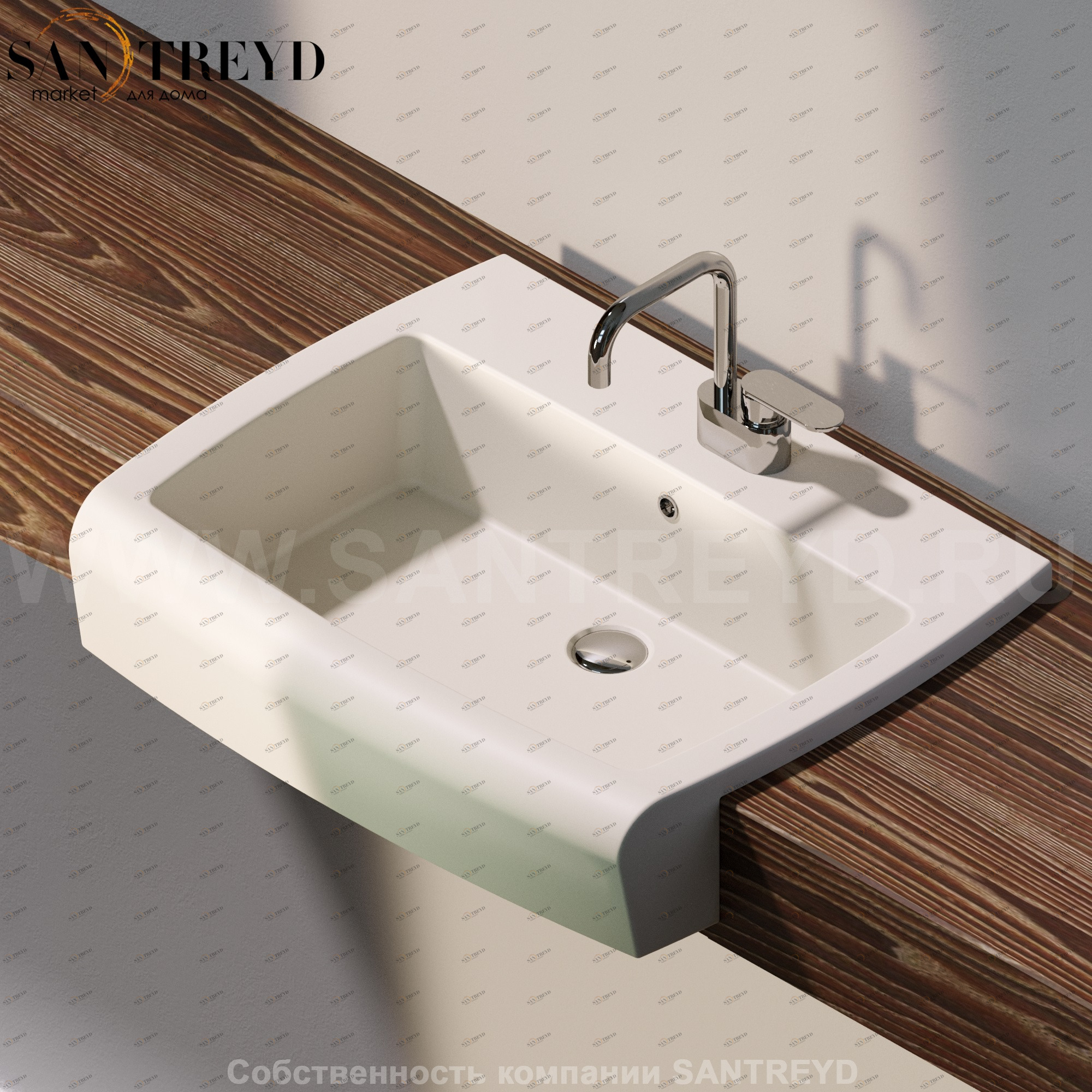 UNA75L.9003 Полувстраиваемая раковина консольная 50 см бежевая Flaminia Una Ceramica Flaminia UNA75L9003