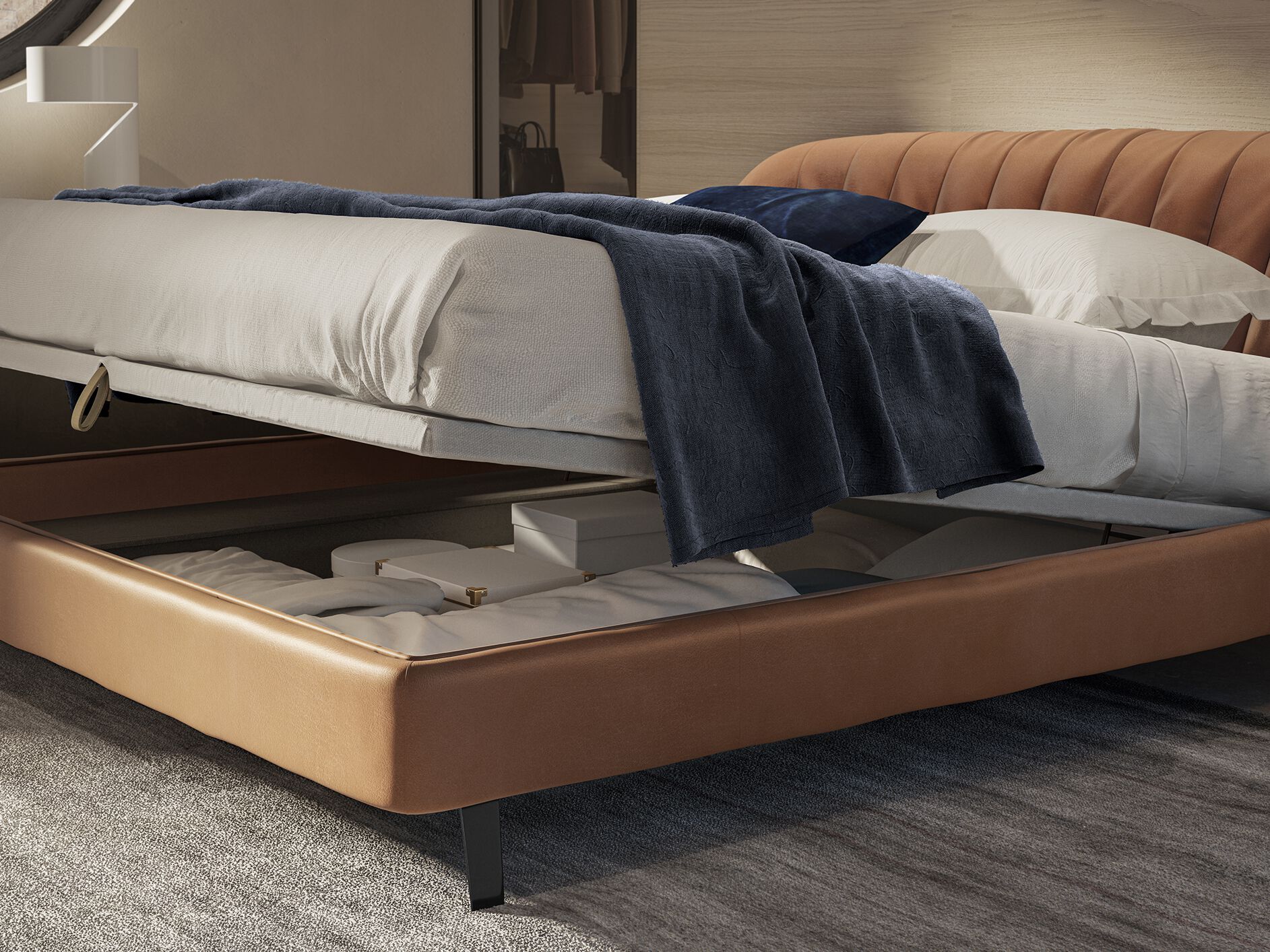 Двуспальная кровать-контейнер с мягким изголовьем Natuzzi Italia CALA ARCH-00076169 - Вид №10