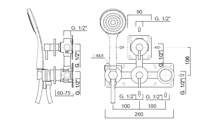 Смеситель для душа с ручным душем Rubinetteria Giulini MyRing ARCH-00118935 - Вид №2