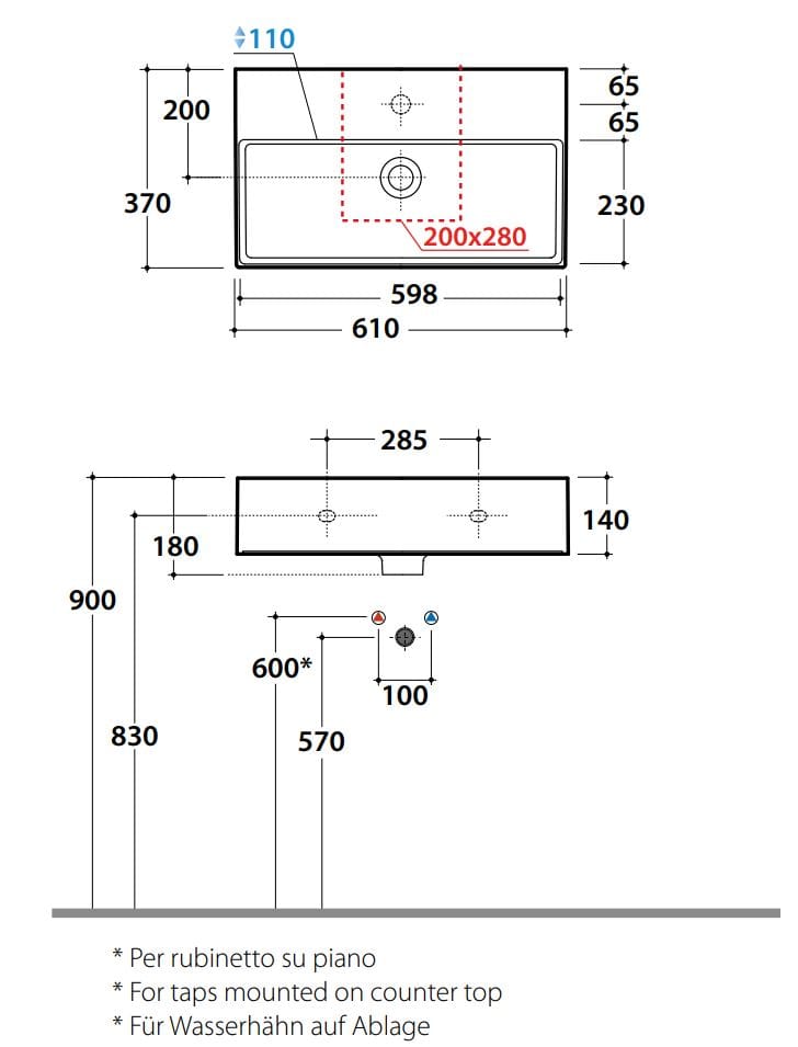 Керамическая прямоугольная одиночная раковина Ceramica Globo плиты ARCH-00066386 - Вид №2