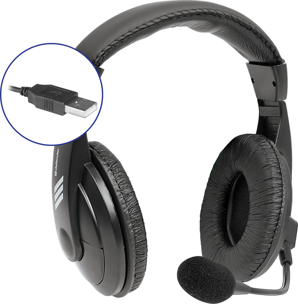 63752 компьютерная гарнитура gryphon 750u usb, черный, 1.8м кабель Defender Santreyd  - Вид №1