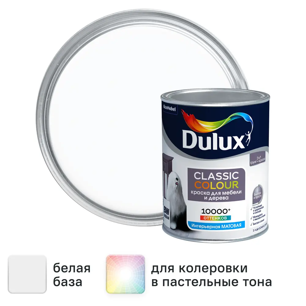Краска для мебели и дерева Dulux Classic Colour моющаяся матовая цвет белый база BW 1 л 86543100 STLM-2167088 