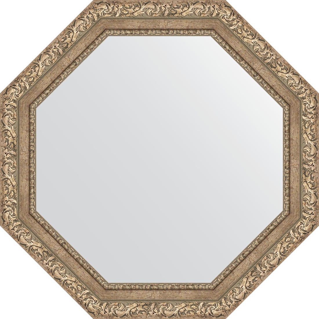 BY 3777 Зеркало в багетной раме - виньетка античное серебро 85 mm EVOFORM Octagon