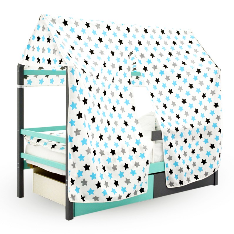Крыша для кровати-домика текстильная Svogen звезды, графит, бирюза, серый БЕЛЬМАРКО  00-3833087 Серый Santreyd  - Вид №1