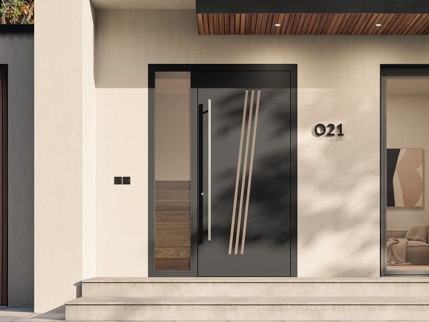 Алюминиевая входная дверь со стеклянными панелями WnD ATRIUM 75 - INFINITY ARCH-00100704