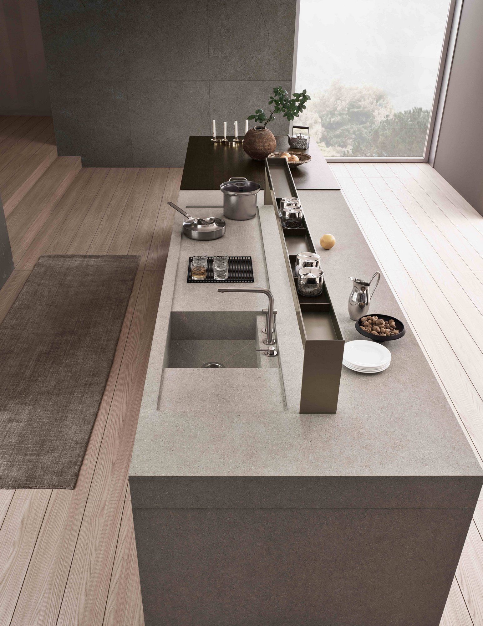 Кухня без ручек на заказ с полуостровом ERNESTOMEDA знак ARCH-00134842 - Вид №10