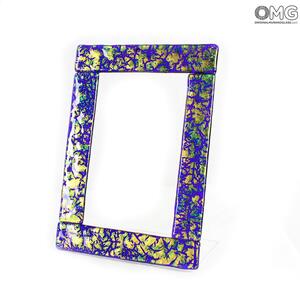 349 ORIGINALMURANOGLASS Фоторамка синяя и золотая - blu e oro - муранское стекло OMG 14 см