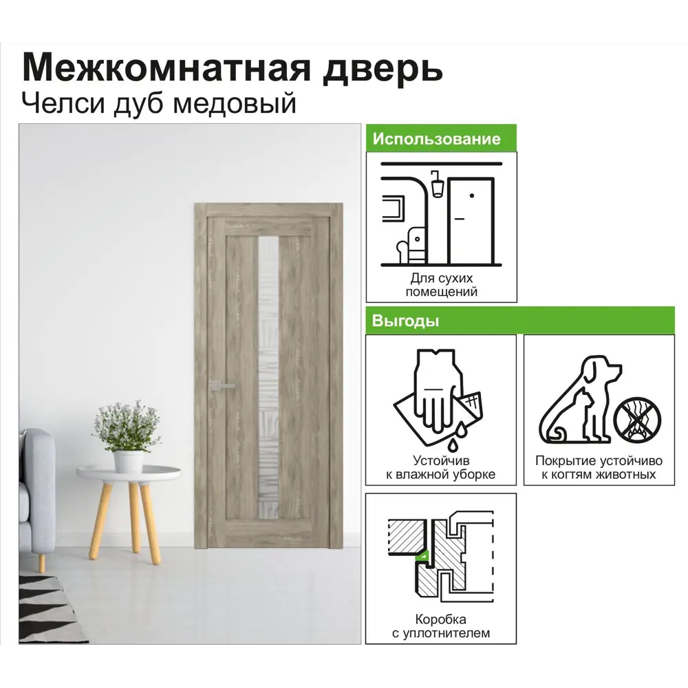 Дверь межкомнатная Челси остеклённая 90x200 см ламинация цвет дуб медовый BELWOODDOORS STLM-2015028 - Вид №5