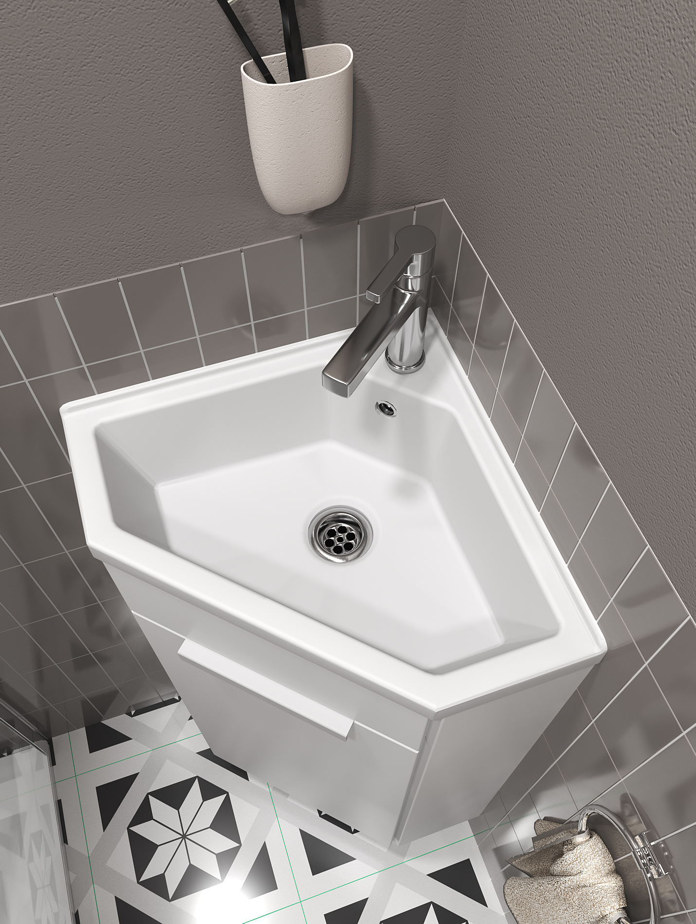 Ц0000001635 Тумба с раковиной Penta 37х37Н 1д. Белый глянец 1 Marka Penta - Вид №1