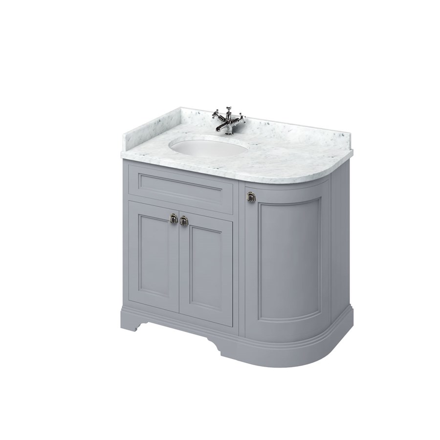 Burlington Отдельностоящий изогнутый угловой блок 100 л / с со столешницей Carrara White и встроенной белой раковиной Песок FC2S_BC98L  - Вид №3