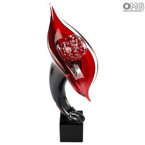4344 ORIGINALMURANOGLASS Скульптура Красная Калла в капельках росы - муранское стекло OMG 17 см