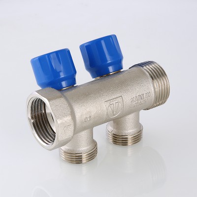 VTc.560.NE.060502 Коллектор с регулирующими вентилями и комплектом ручек Valtec 1", 2 x 3/4"  - Вид №3