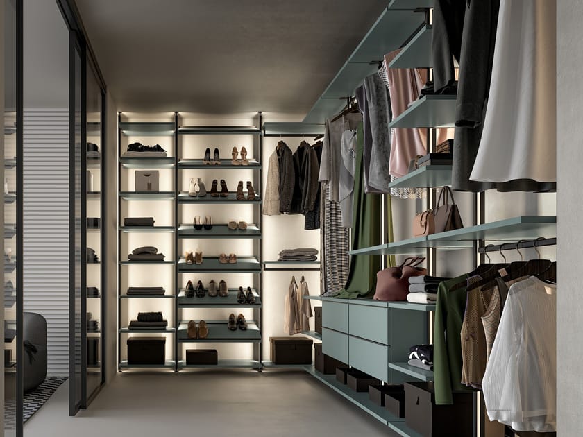 Модульная металлическая и деревянная гардеробная со встроенным освещением Adok ателье ARCH-00095854