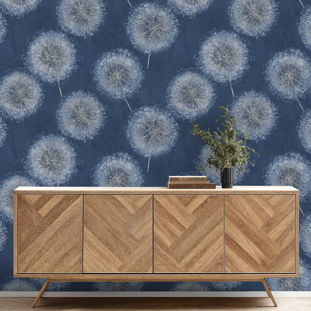 Флизелиновые обои Euro Decor Ray синие с растительным рисунком 1.06 м 89419308 STLM-1569075 - Вид №2