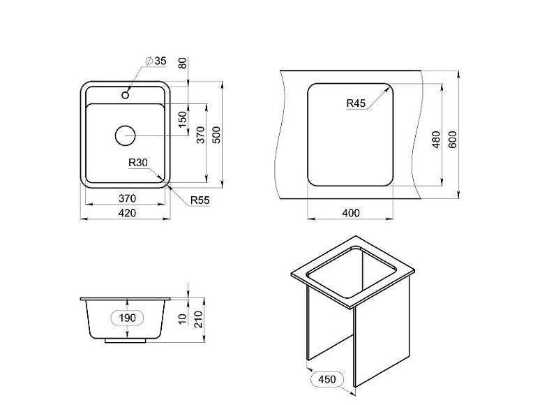 4202, БЕЖЕВЫЙ, кухонная мойка, СтандАРТ кварц GRANULA Standart 4202-ST21 - Вид №2