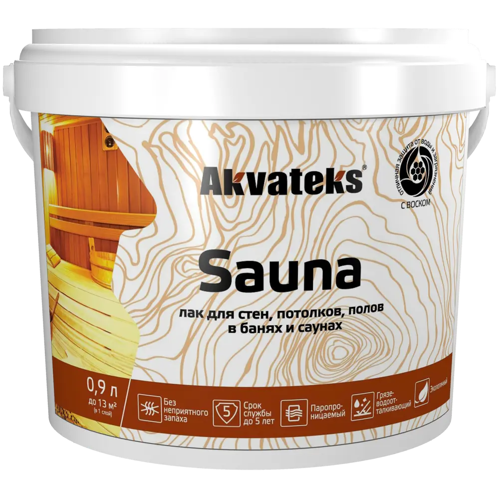 АКВАТЕКС Sauna - акрилатный лак для бань и саун, 0.9 л 86364477 STLM-0068129 - Вид №1