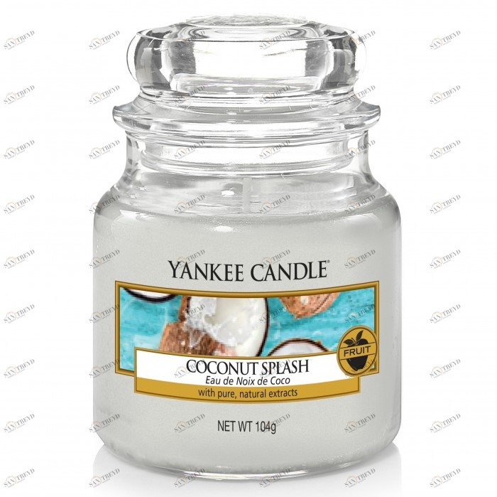 Свеча маленькая в стеклянной банке "Кокосовый всплеск" Coconut Splash 104гр 25-45 часов YANKEE CANDLE  267901 Белый 