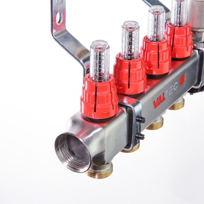 VTc.586.EMNX.0607 Коллекторный блок из нержавеющей стали с термостатическими клапанами и расходомерами Valtec 1", 7 x 3/4", "евроконус"  - Вид №6
