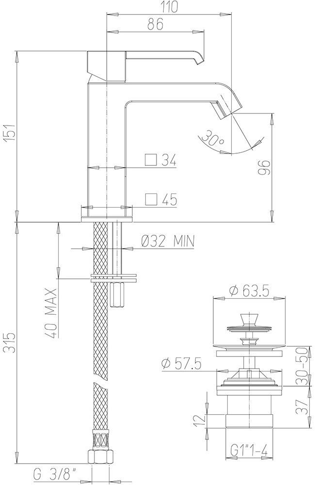 Paini Q 19CR211ESR смеситель для раковины с донным клапаном - Вид №1