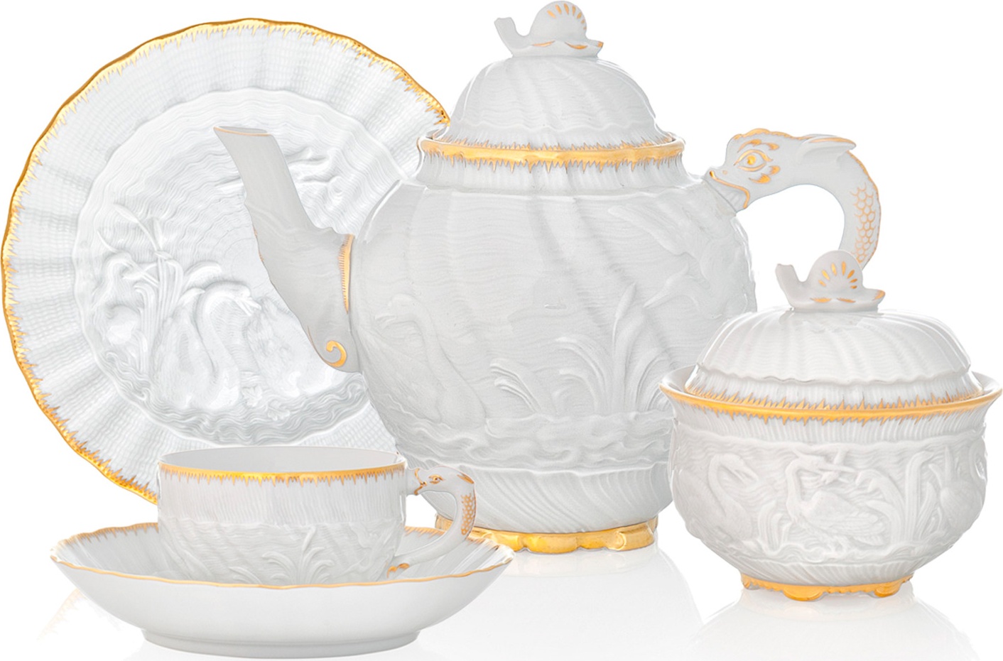 10618740 Meissen Сервиз чайный 6/21 "Лебединый сервиз" (золотой кант) Фарфор 