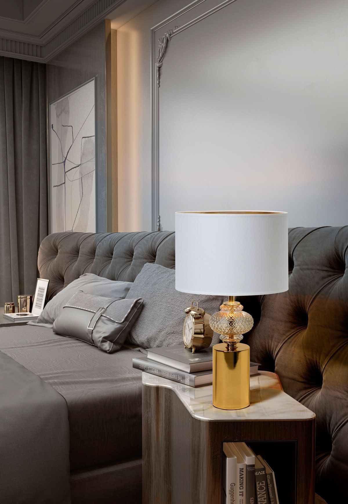 Настольная лампа из металла, стекла и ткани K-Lighting AIDA ARCH-00081686 - Вид №1