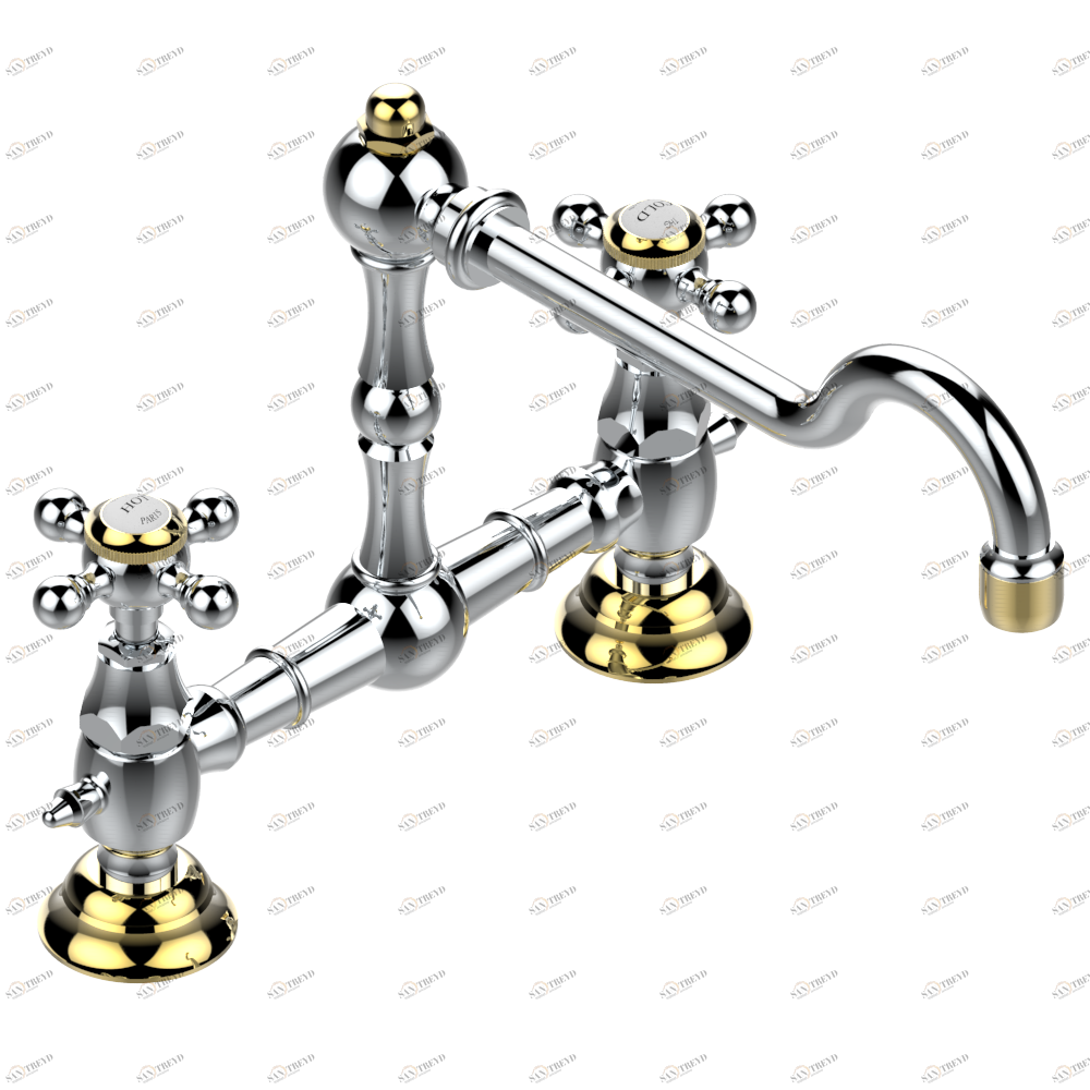 G25-159 Смеситель для кухонной мойки на два отверстия - 200 мм между центрами Thg-paris 1900 Хром/золото G25 159 CAT.A