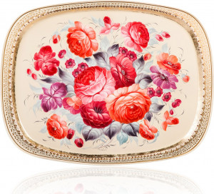 10618059 Жостовская фабрика декоративной росписи Поднос 59х46см НХПР "Традиционный" Сталь