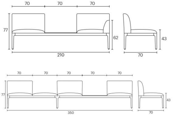ENEA Модульная тканевая скамья со спинкой Kubika sun-id-1423881 - Вид №7