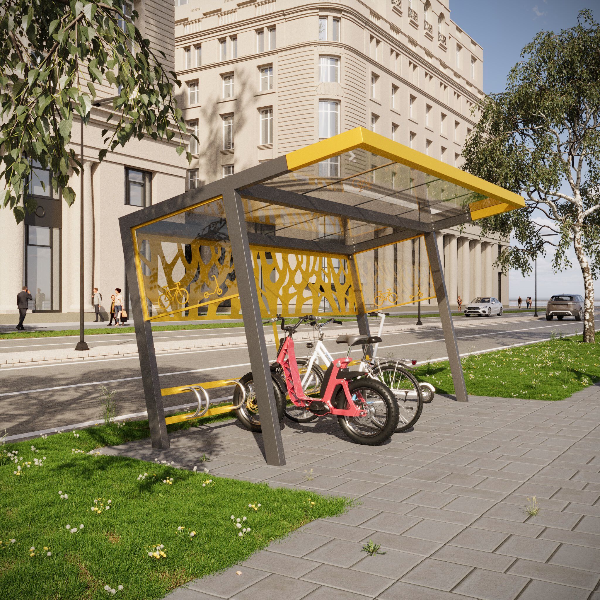 Стальной и поликарбонатный навес для велосипедов и мопедов CITYSì CROSS ARCH-00108240 - Вид №11