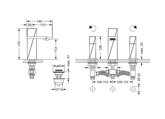 Смеситель для биде на три отверстия ½" JOERGER Turn 623.30.100.000 - Вид №1