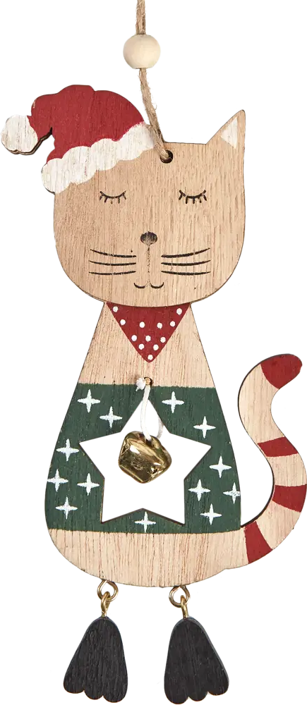 82306320 Украшение ёлочное ErichKrause Decor «Кот с колокольчиком», 10 см, дерево STLM-0965055