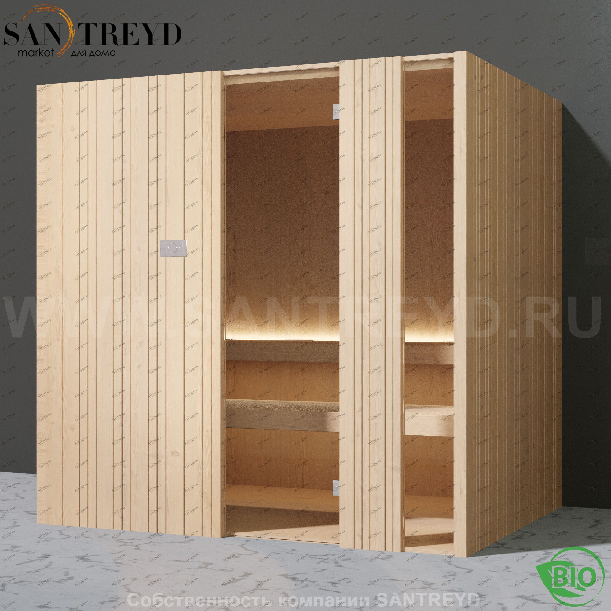 Effegibi AUKI BI50600050 Био-сауна. Установка: к стене. Мощность: 6 кВт макс. Размеры: длина 228 см, ширина 170 см. Отделка: канадский хемлок.