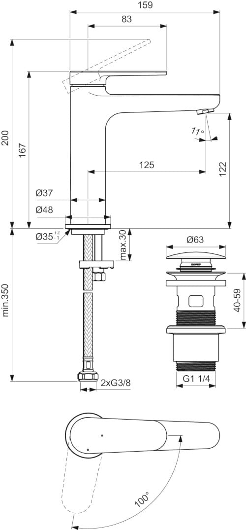Однорычажный смеситель для раковины со сливом Ideal Standard CERAFINE O ARCH-00088990 - Вид №2