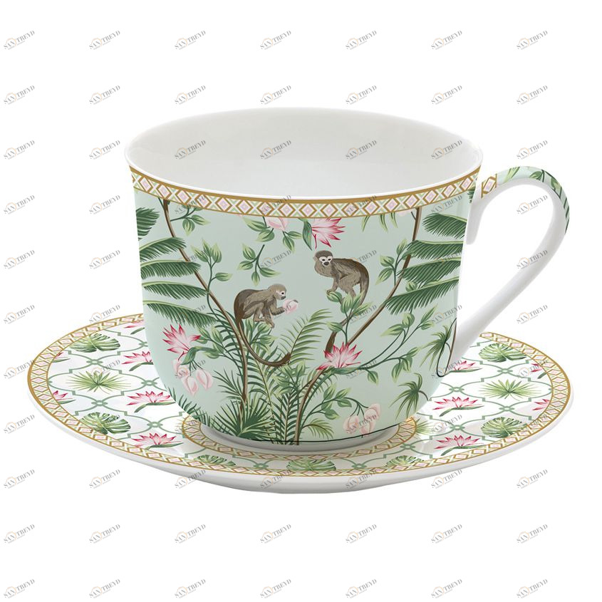 Чашка фарфоровая с блюдцем зеленая в подарочной упаковке "Тропики" EASY LIFE COFFEEMANIA & ATMOSPHERE 00-3946870 Зеленый 