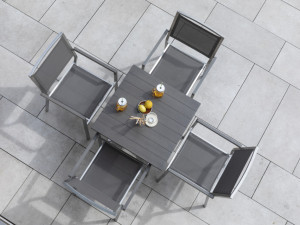 98.00.0881 Обеденный набор Small Brisbane Alu из 5 предметов. - включая 4 кресла Brisbane Alu / Resysta Stone Grey, 1 стол Kennedy Alu 90 × 90 Mbm