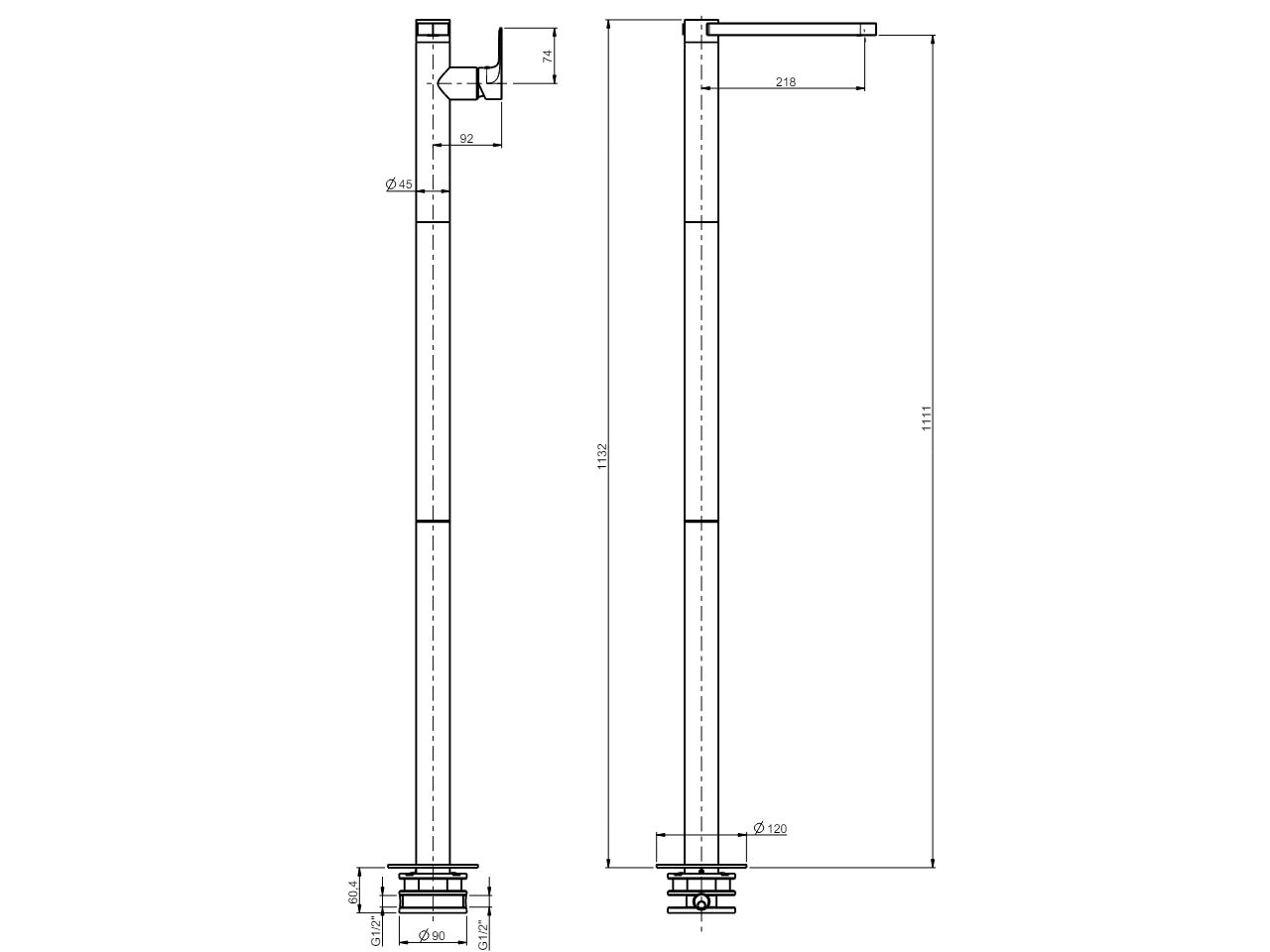 Напольный смеситель для раковины без слива Rubinetterie Frattini Lea ARCH-00047660 - Вид №10
