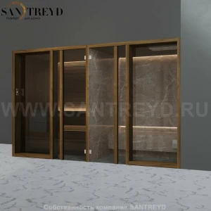 Effegibi YOKU.G SH YO.30320002 Комбинированная баня: хаммам и сауна. Установка: в правый угол. Мощность: 10,5 кВт макс. Размеры: длина 342 см, ширина 170 см. Отделка: чёрный орех и темный керамогранит