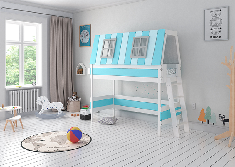 Кровать-чердак Home West M 80х160 см белая, голубая ELLIPSE ELLIPSE HOME 351810 Белый;голубой Santreyd  - Вид №1