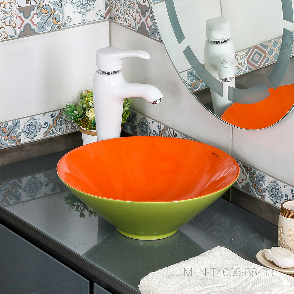 Накладная раковина melana mln-t4006-b8+b3 (салатово-красная) T4006-B8+B3-806 - Вид №1