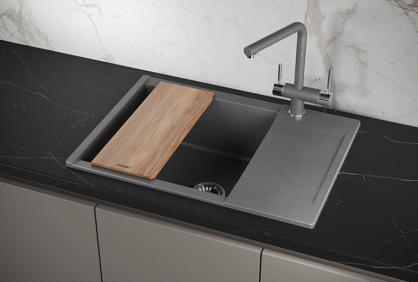 ES-7003, ГРАФИТ, кухонная мойка, кварц, ESTETICA GRANULA 7003-ST247