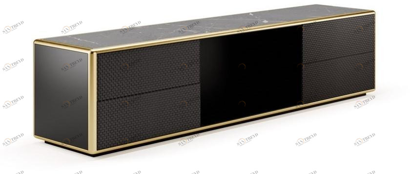 SM Living Couture Лаковая тумба под телевизор с мраморной столешницей и кожаными ящиками Couture Mda_01