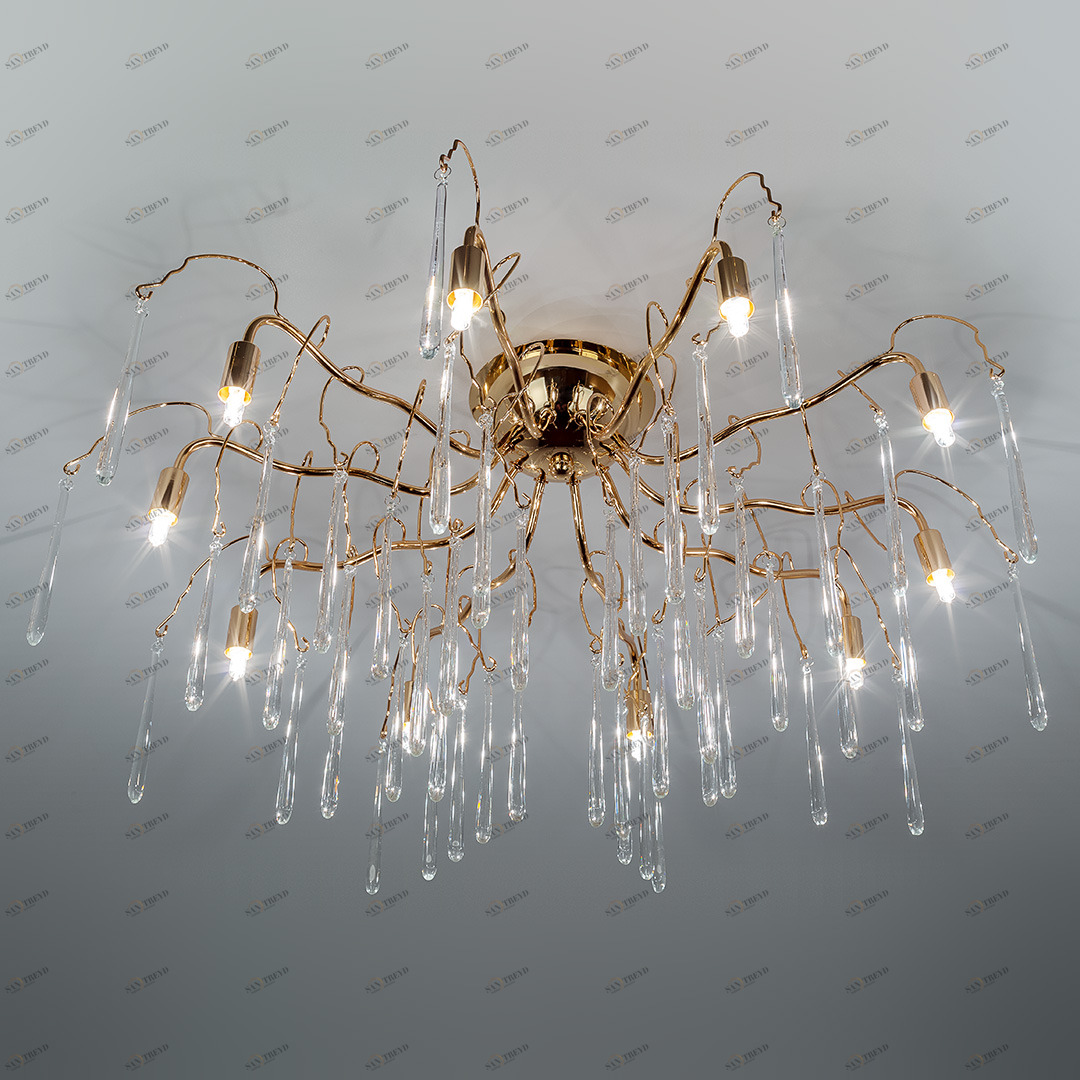 Светильник потолочный со стеклянными подвесками золото Frezia Light 120148 FREZIA LIGHT ДИЗАЙНЕРСКИЕ 00-3953645 Золото;прозрачный 