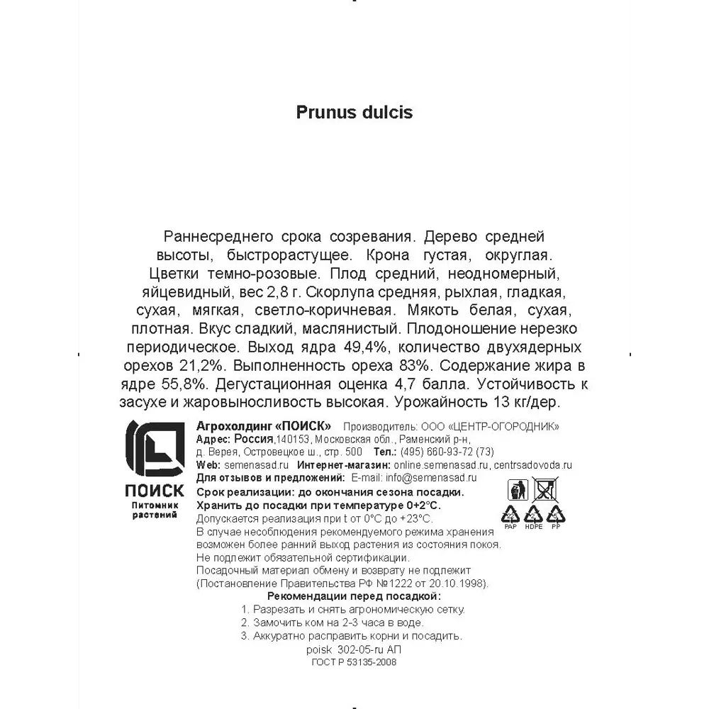Миндаль Десертный h200 см в сетке Поиск Инвест 84399293 STLM-2062296 Santreyd  - Вид №2