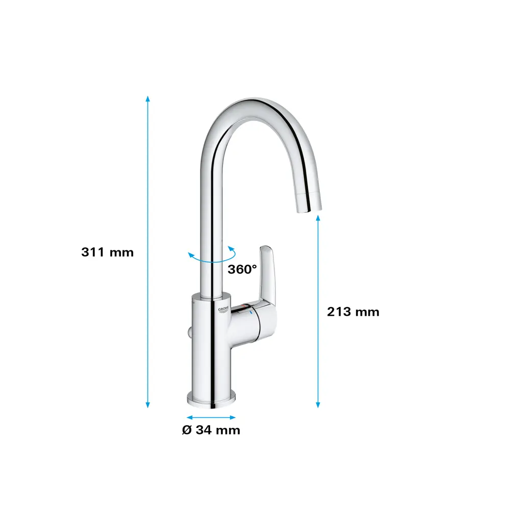 Смеситель для раковины Grohe Start однорычажный с высоким изливом цвет хром 18794412 STLM-2094350  - Вид №3