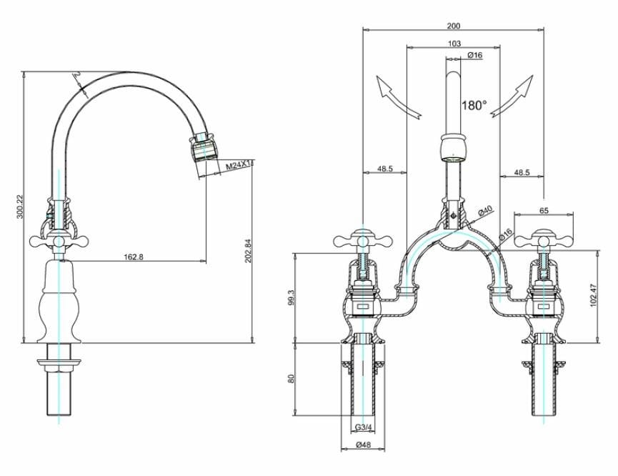 Смеситель для раковины с 2 отверстиями Burlington CLAREMONT REGENT ARCH-00150329 - Вид №3