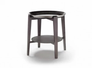 Flexform Круглый журнальный столик из орехового дерева с подносом и кожаной столешницей