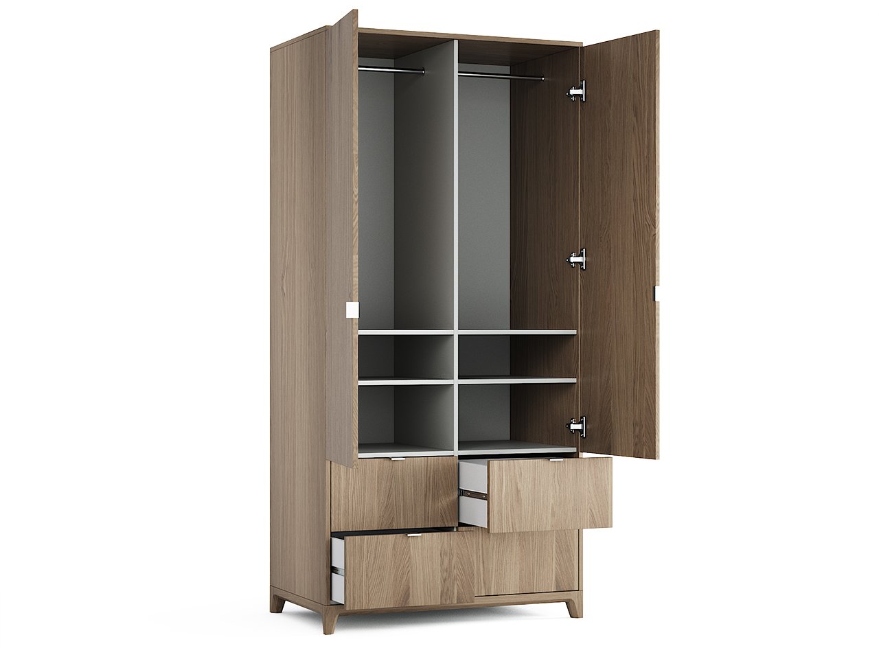 Шкаф двухдверный с ящиками осветленный дуб Case №4 THE IDEA  210399 Бежевый  - Вид №2